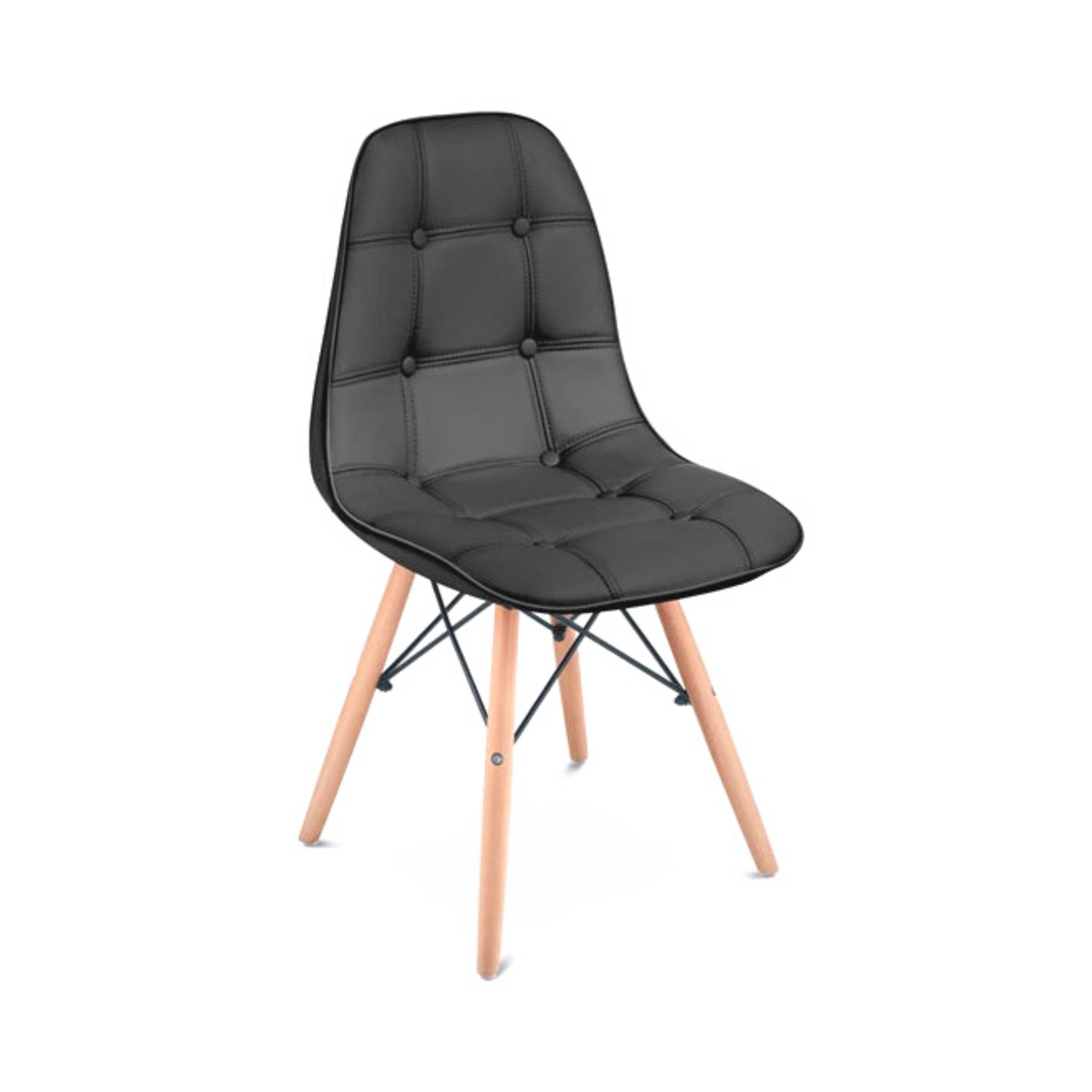 Silla Capitone Eames Negra - Ecocuero Madera