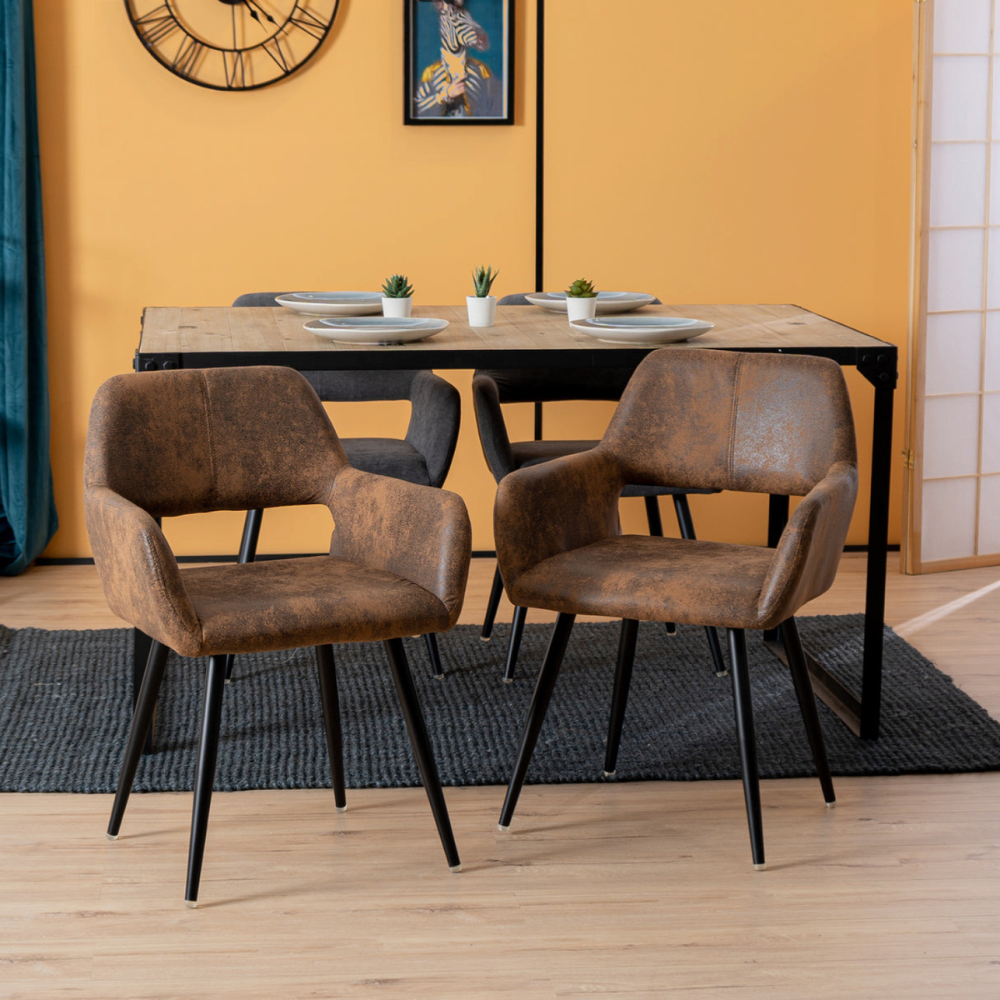 Comedor Mesa Vidrio Lyon 80 Cm + 2 Sitial Burgos Vintage Café