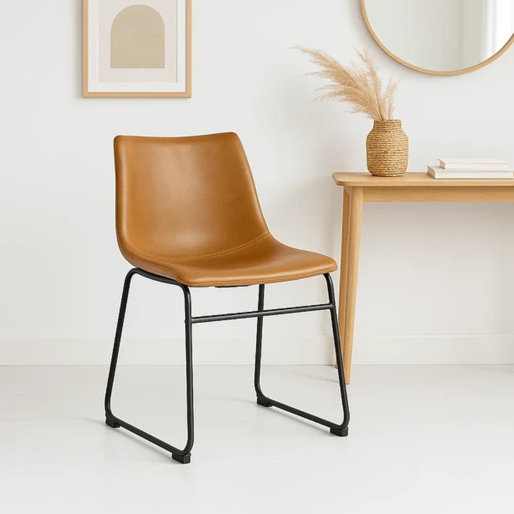 Comedor Mesa Vidrio Lyon 80 Cm + 2 Sillas Burgos Ecocuero Metal