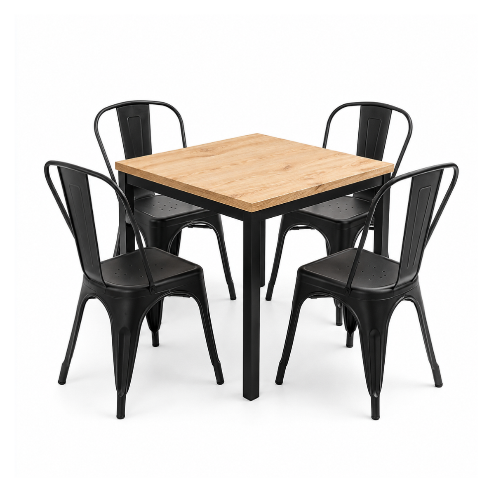 Pack Mesa Restaurante 80x80 + 4 Sillas Tolix