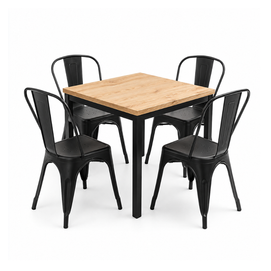 Pack Mesa Restaurante 80x80 + 4 Sillas Tolix
