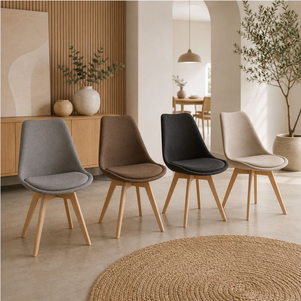Silla Tulip Lino - Acolchada Base Madera