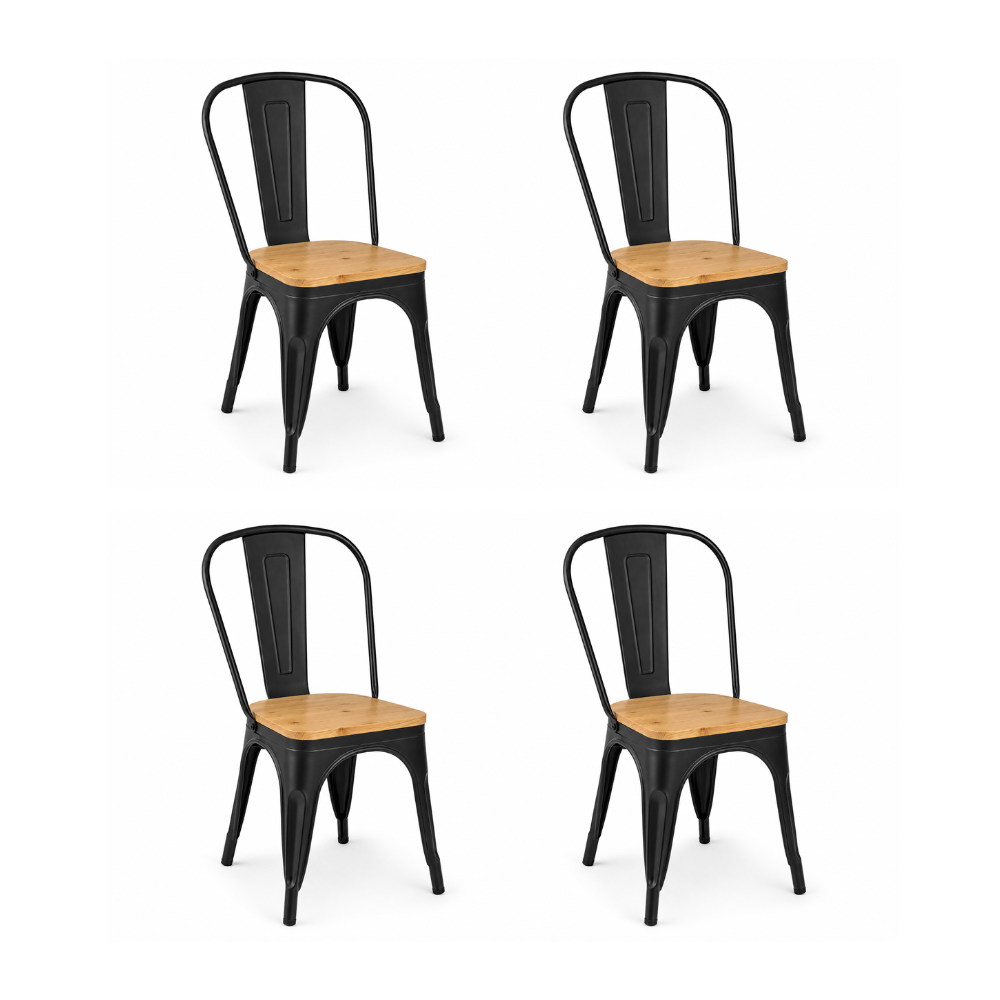 Pack 4 Sillas Tolix Negra Acero - Asiento Madera