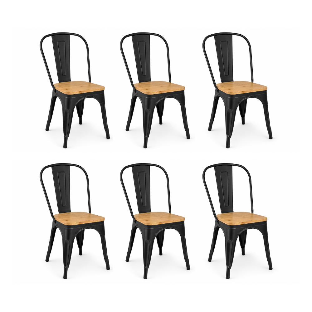 Pack 6 Sillas Tolix Negra Acero - Asiento Madera