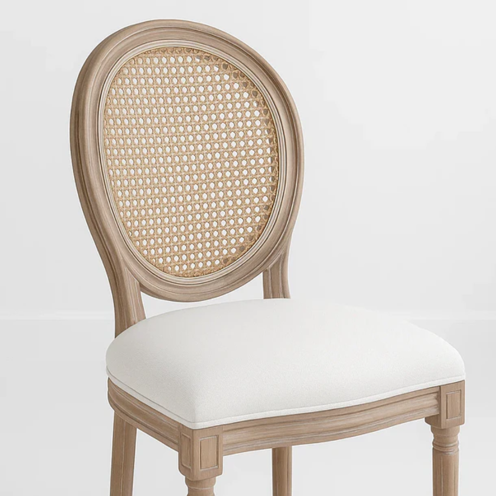 Silla Luis XV Madera Natural - Asiento Lino Respaldo Rattan