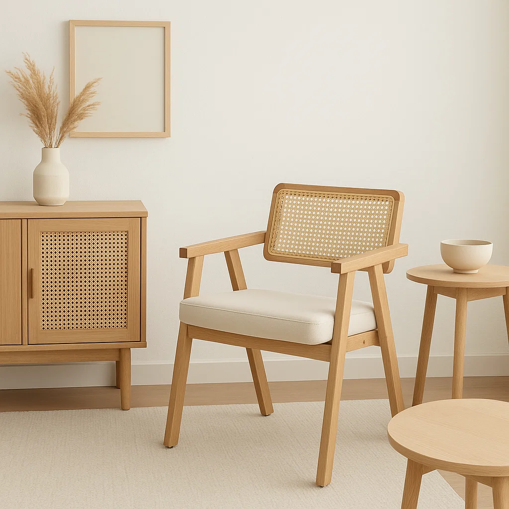 Silla Chandigarh Acolchada - Madera Natural Rattan