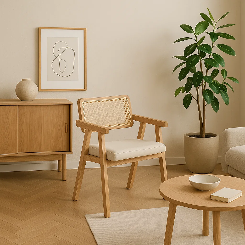 Silla Chandigarh Acolchada - Madera Natural Rattan