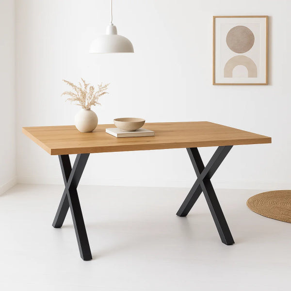 Mesa de Comedor Estilo Industrial 140x90 - Base Cruz MDF Metal