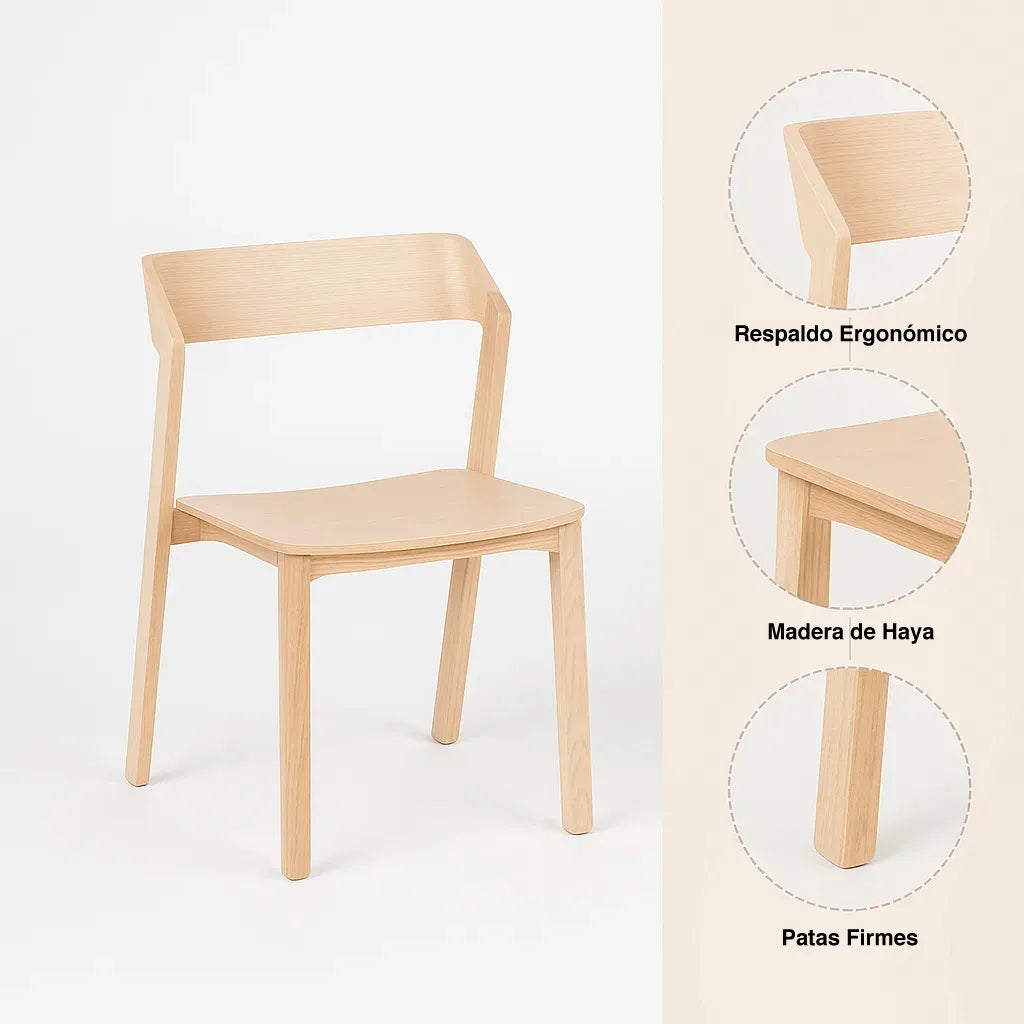 Pack 4 Sillas Viena Haya - Madera Natural