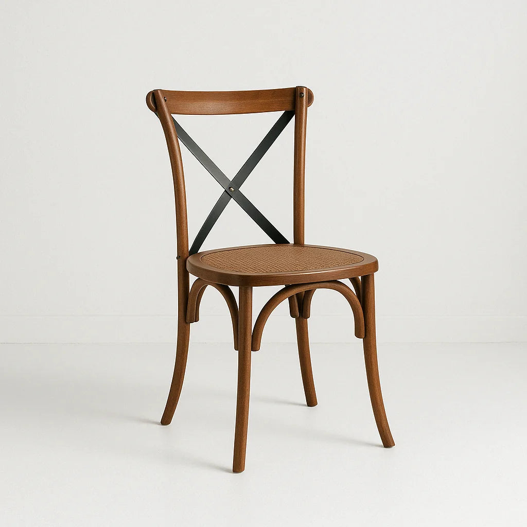 Silla Crossback Madera Oscura Vintage - Cruzeta Negra