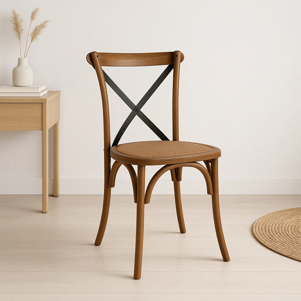 Silla Crossback Madera Oscura Vintage - Cruzeta Negra