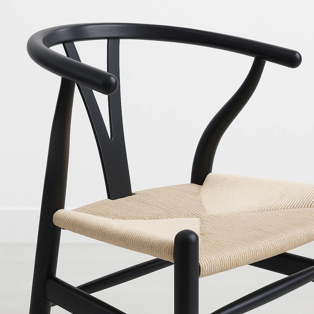Silla Wishbone Madera Negra - Asiento Tejido Natural