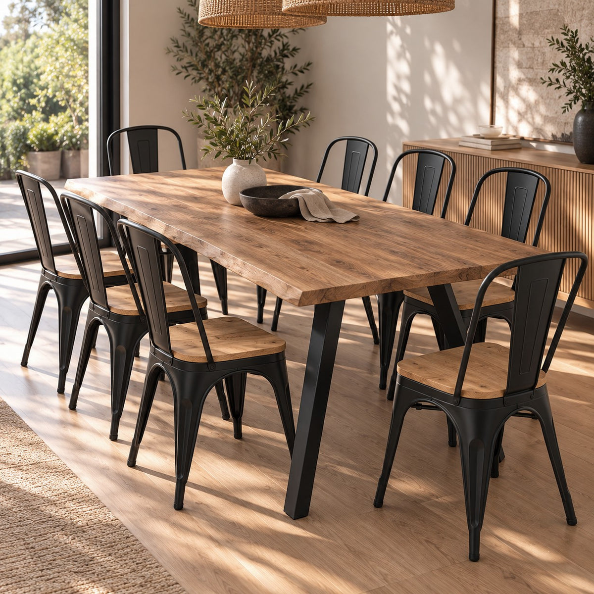 Comedor 8 Sillas Tolix Madera + Mesa VWood 180x90