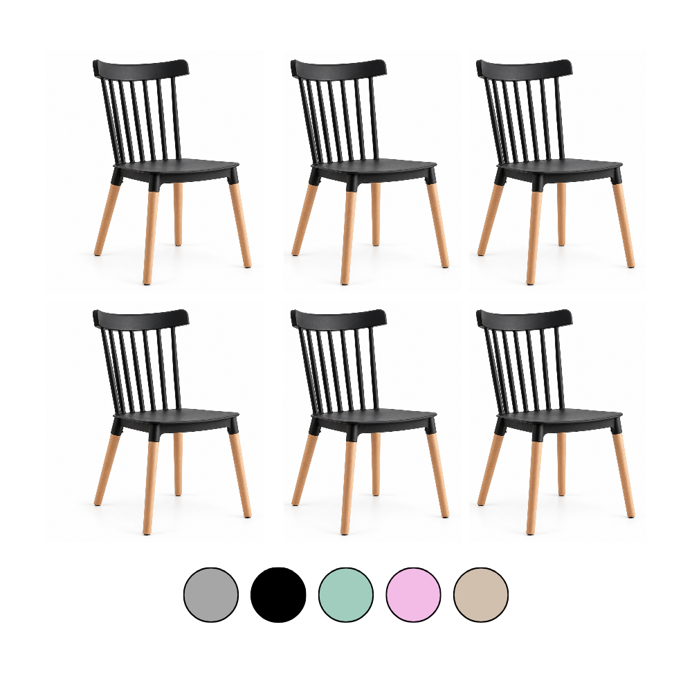 Pack 6 Sillas Windsor Polipropileno - Base Madera