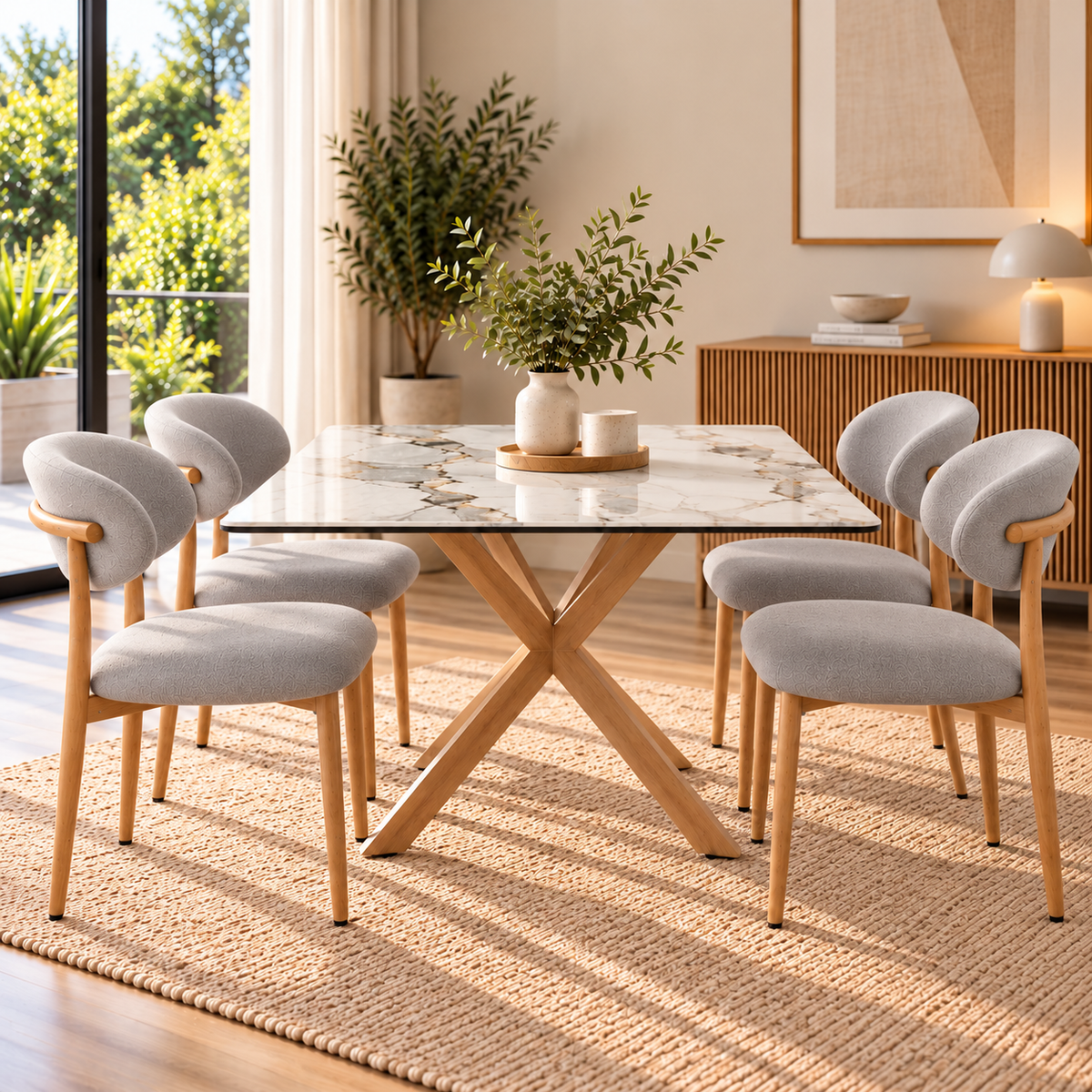 Comedor 4 Sillas Diana Lino + Mesa Madrid Stone 140X80