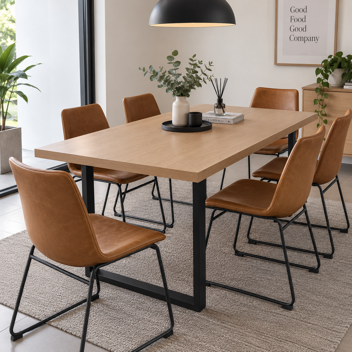 Comedor 6 Sillas Burgos + Mesa MDF Estilo Industrial 160x90