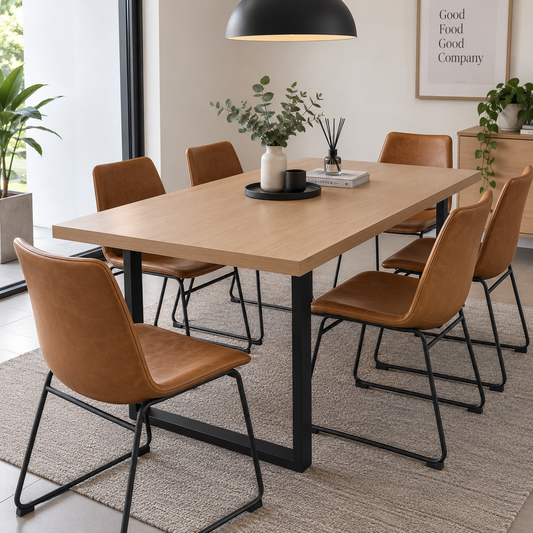 Comedor 6 Sillas Burgos + Mesa MDF Estilo Industrial 160x90