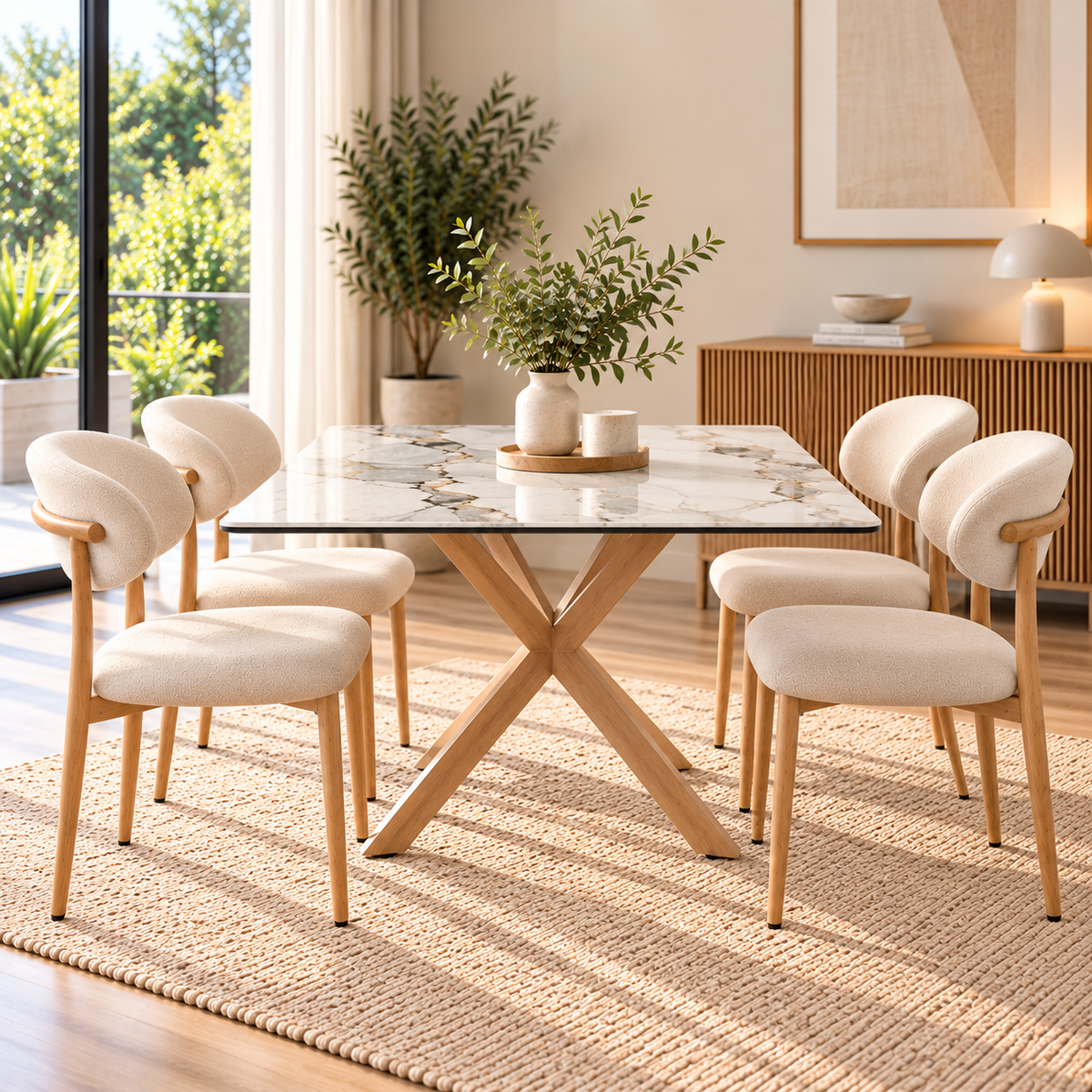 Comedor 4 Sillas Diana Lino + Mesa Madrid Stone 140X80