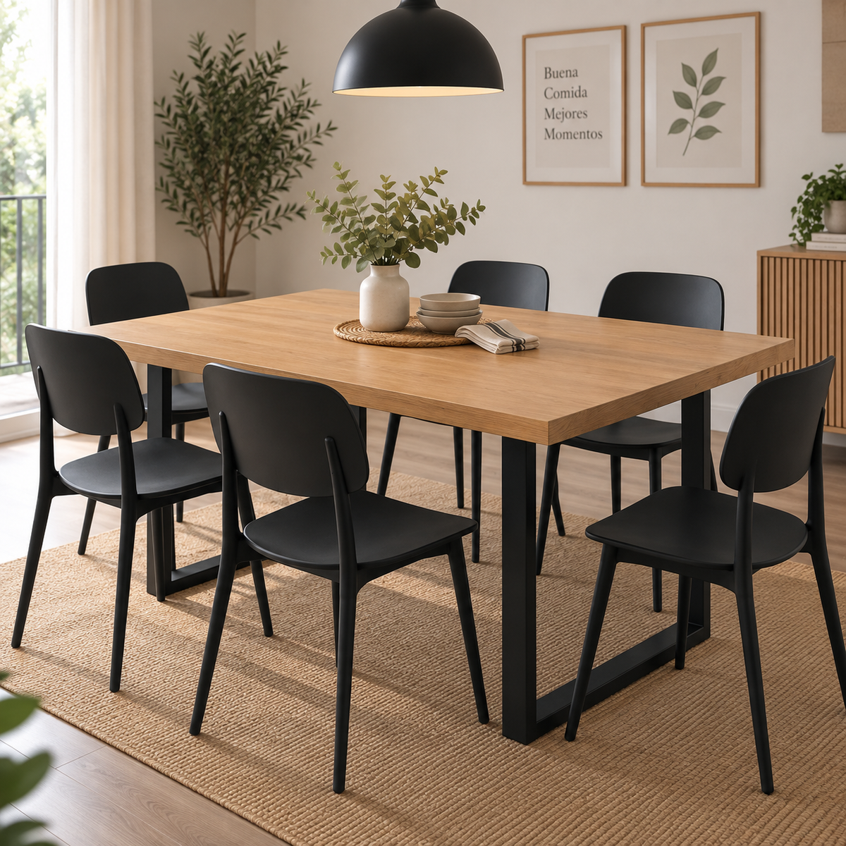 Comedor 6 Sillas Brit Deco + Mesa MDF Estilo Industrial 160x90