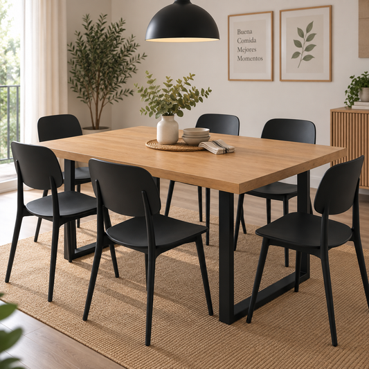 Comedor 6 Sillas Brit Deco + Mesa MDF Estilo Industrial 160x90