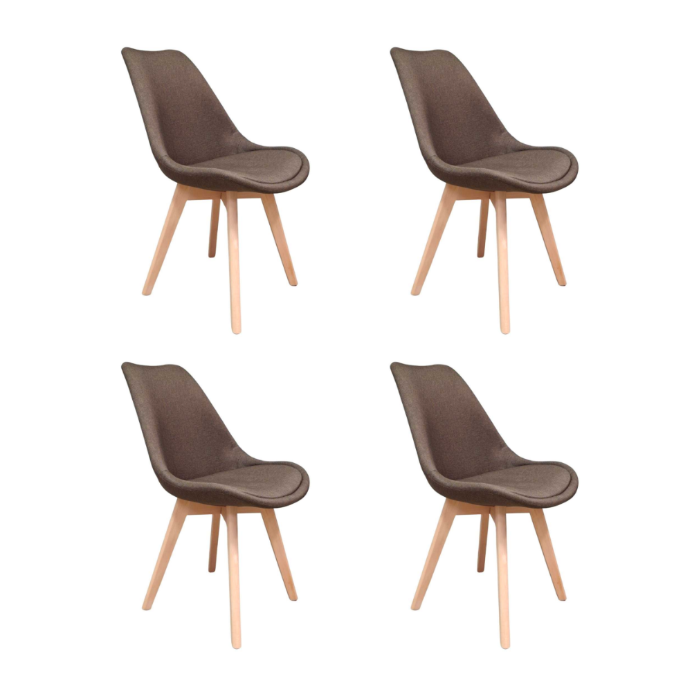 Pack 4 Sillas Tulip Lino - Acolchadas Base Madera