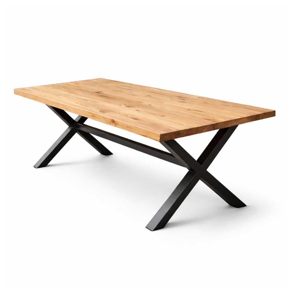 Mesa de Comedor Industrial Cross - Madera Natural Fierro 160x90
