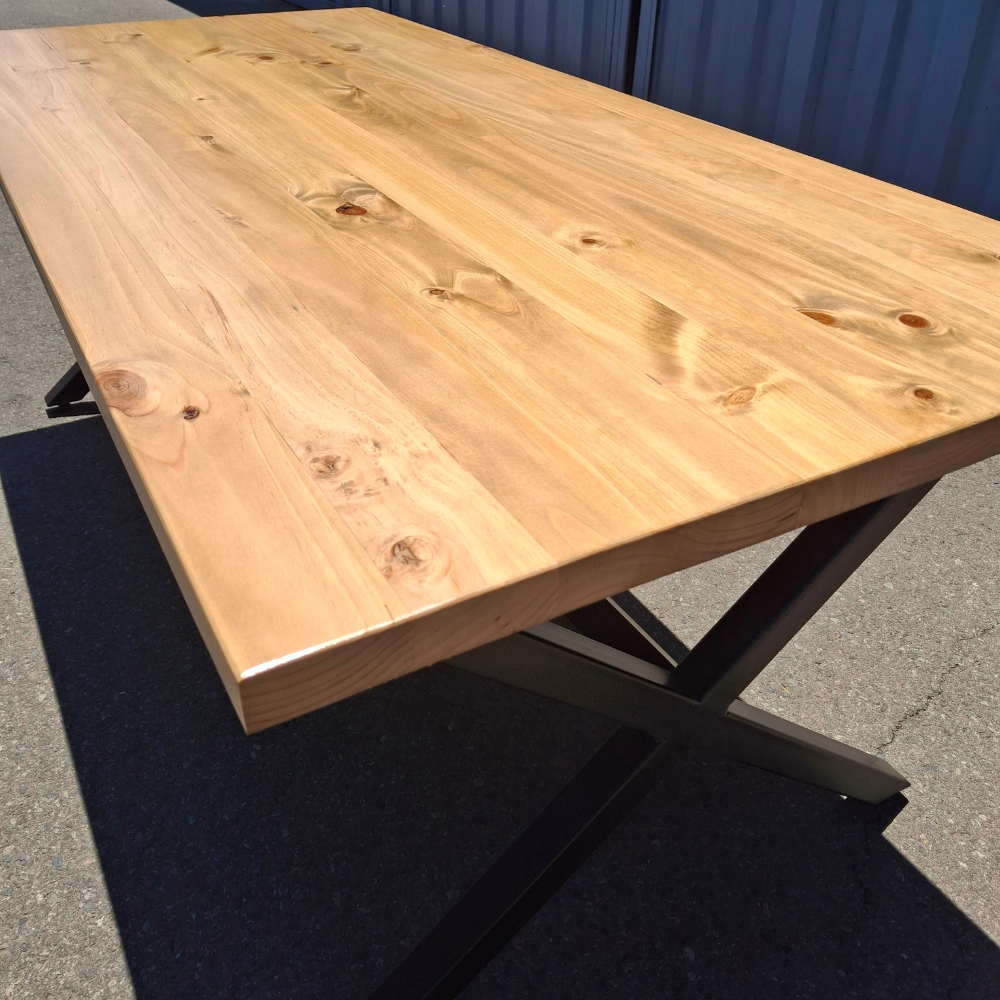 Mesa de Comedor Industrial Cross - Madera Natural Fierro 160x90