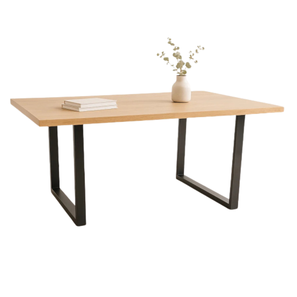 Mesa de Comedor Estilo Industrial 140x90 - Madera Clara MDF Metal