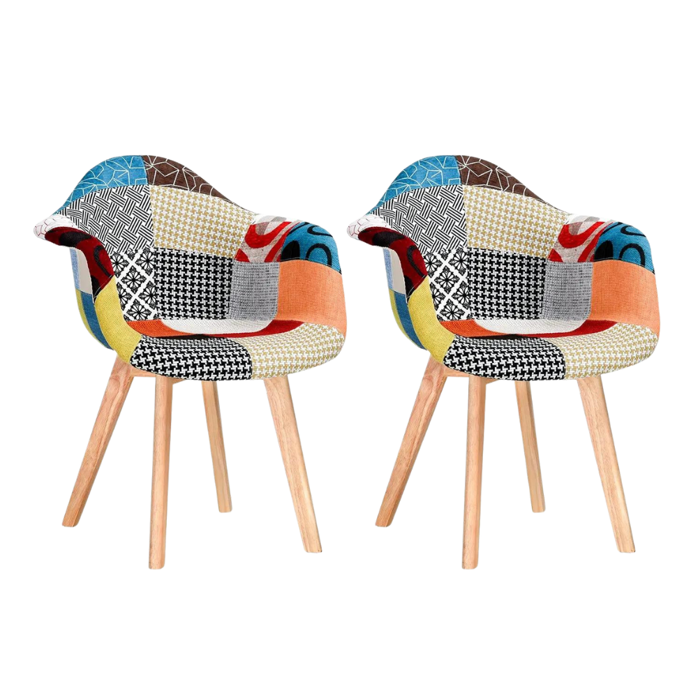 Pack 2 Sitial Butaca Patchwork Multicolor - Base Madera