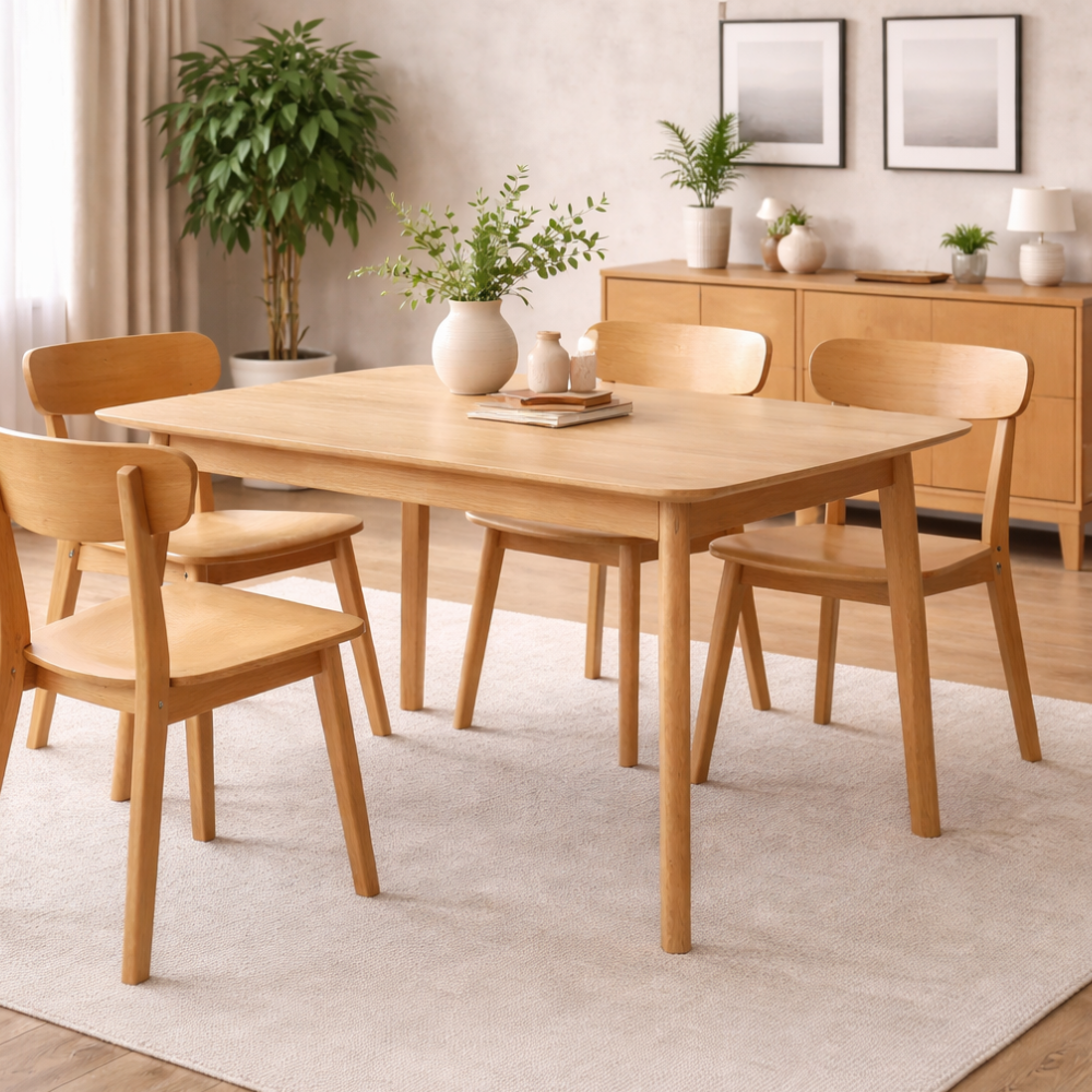 Comedor 4 Sillas Fresno + Mesa Vema Wood Madera Natural 160x80