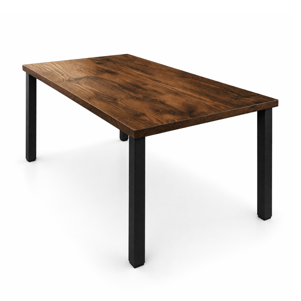 Comedor Industrial Madera Natural 180x90 + 6 Sillas Leder Ecocuero