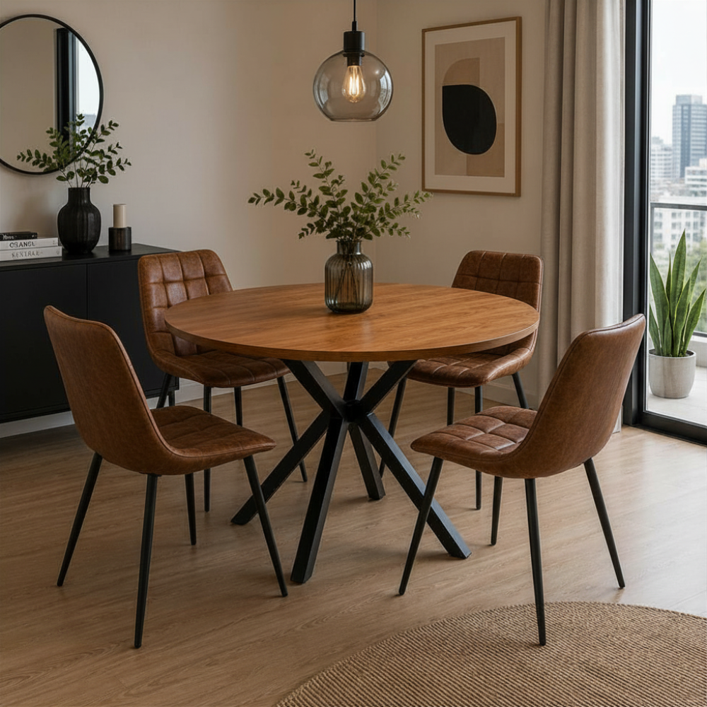 Comedor 4 Sillas Capitone Vintage + Mesa XWood Rustic Madera 100 Cm