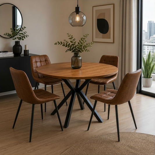 Comedor 4 Sillas Capitone Vintage + Mesa XWood Rustic Madera 100 Cm