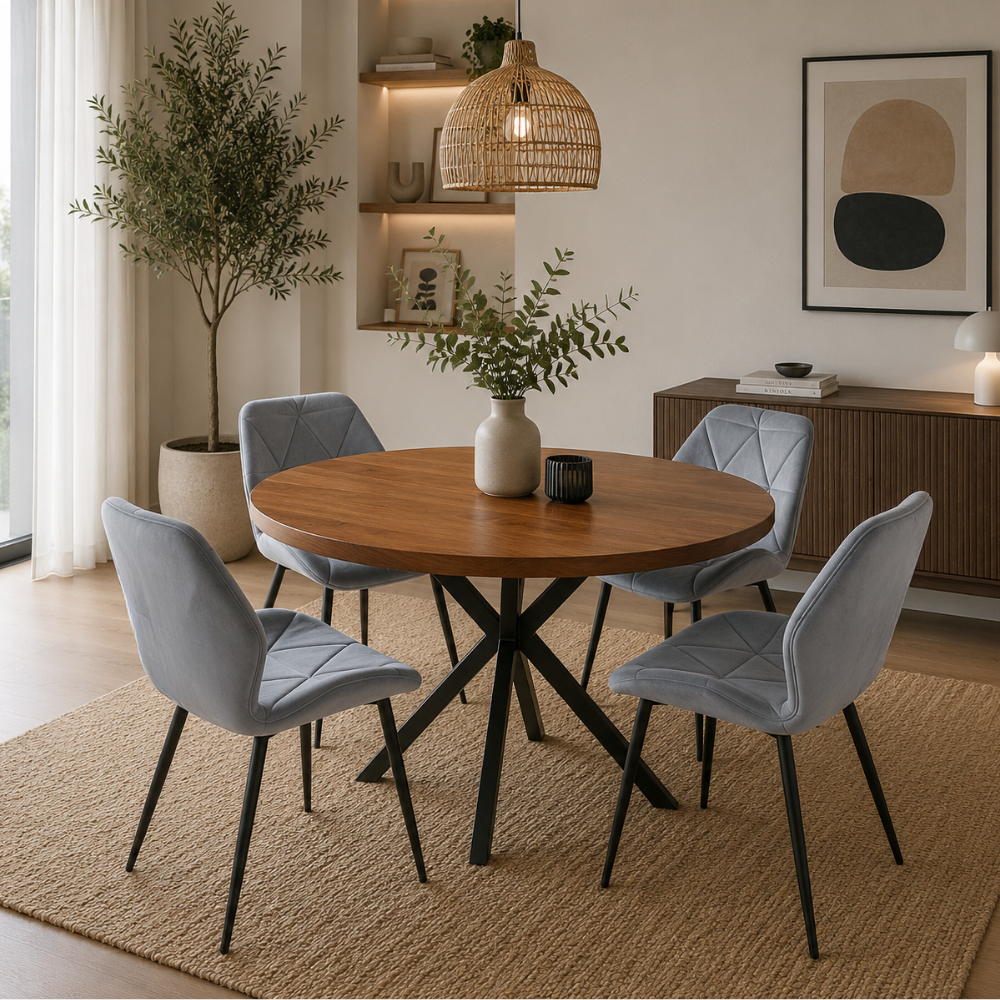 Comedor 4 Sillas Fiori Terciopelo + Mesa XWood Rustic Madera 100 Cm