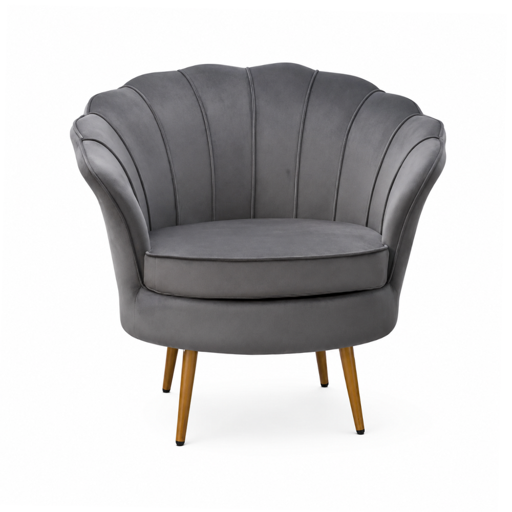 Poltrona Pétalo Velvet Gris - Terciopelo Base Metal Dorado