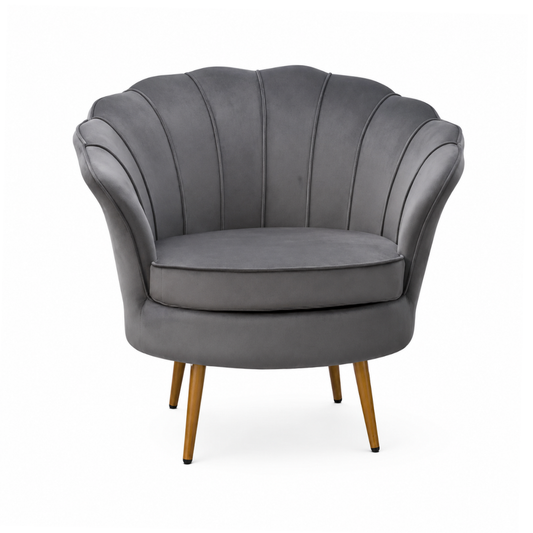 Poltrona Pétalo Velvet Gris - Terciopelo Base Metal Dorado