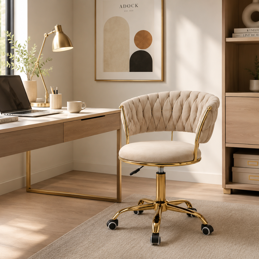 Silla Oficina Queen Velvet Gold - Con Ruedas