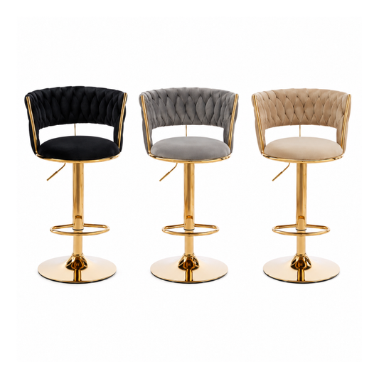 Taburete Queen Velvet - Terciopelo Base Dorada Regulable