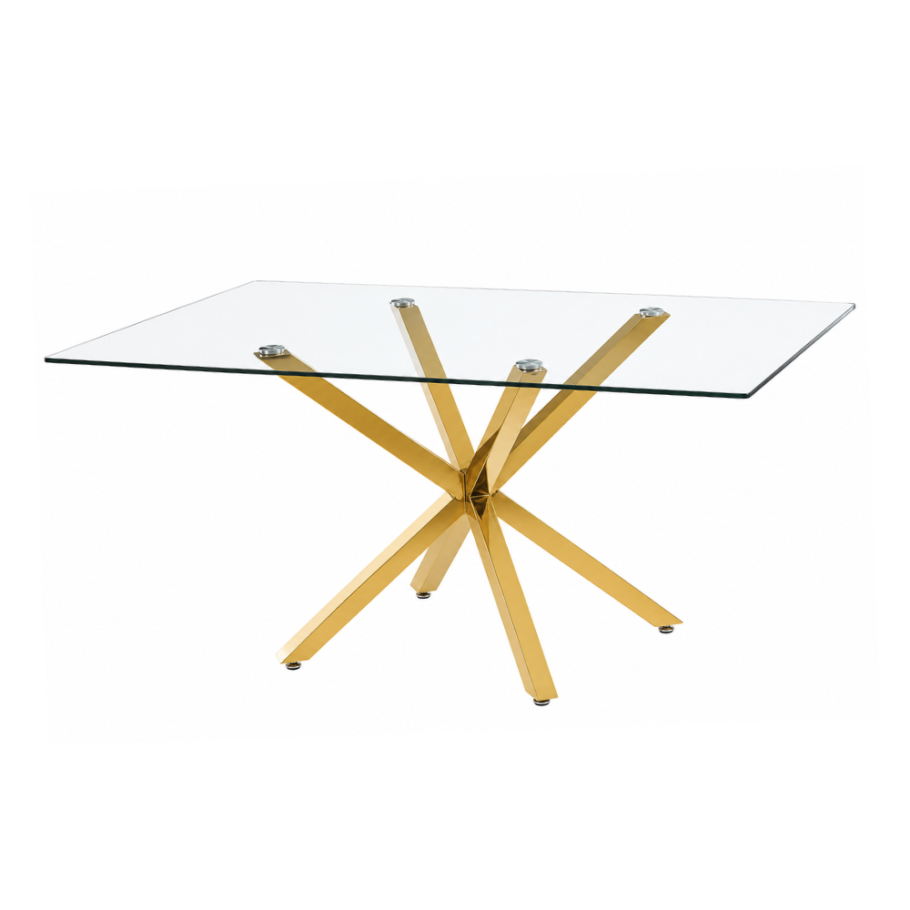 Mesa de Comedor Vidrio Cross Gold 130x80 Cm - Para 4 a 6 Personas