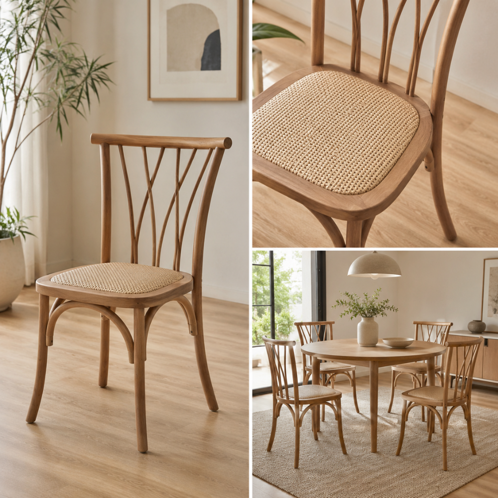 Comedor 4 Sillas Andes Madera Natural + Mesa Vema Wood 100 Cm