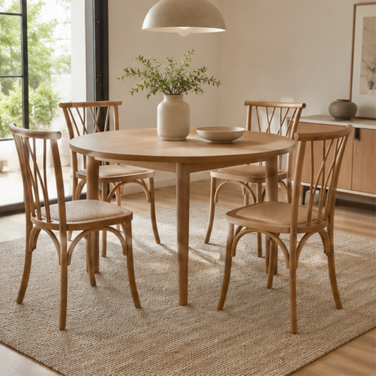 Comedor 4 Sillas Andes Madera Natural + Mesa Vema Wood 100 Cm