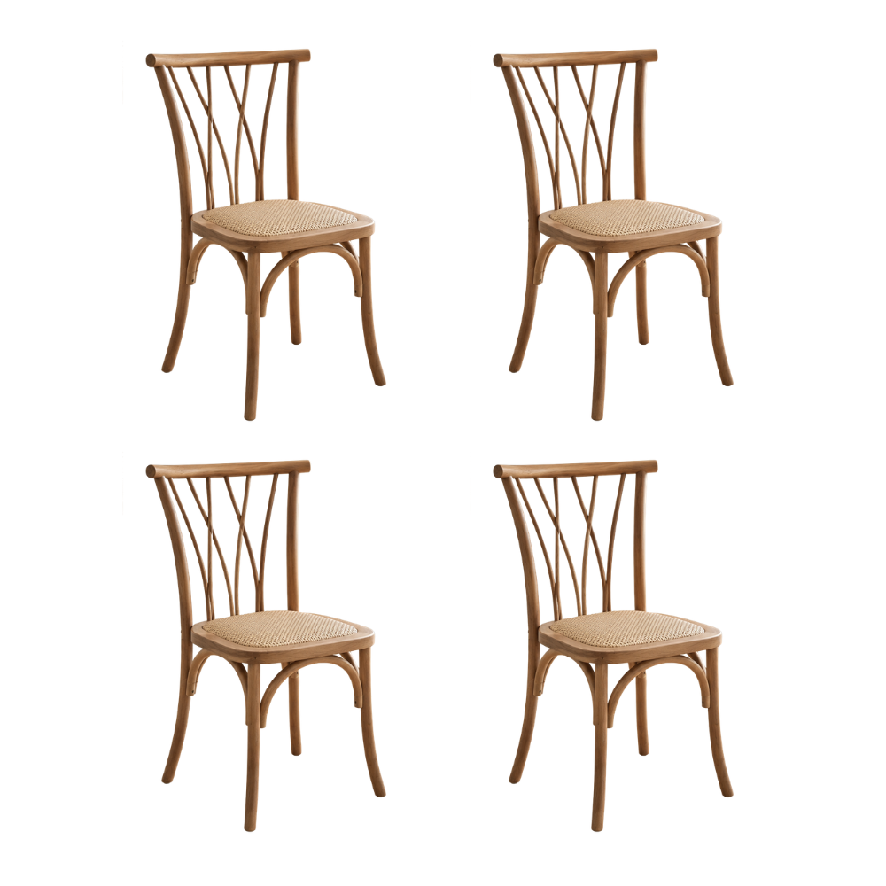 Pack 4 Sillas Andes Madera Natural - Asiento Rattan Semi Acolchado