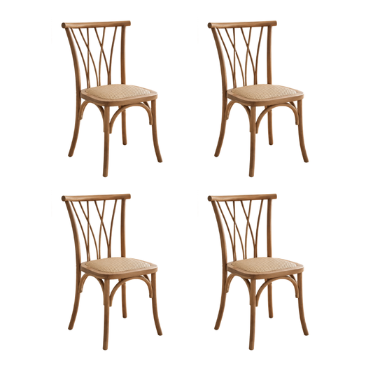 Pack 4 Sillas Andes Madera Natural - Asiento Rattan Semi Acolchado