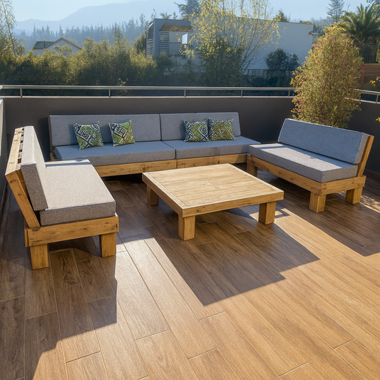 Juego de Terraza Madera Rustic XL - 4 Sillones + Mesa de Centro