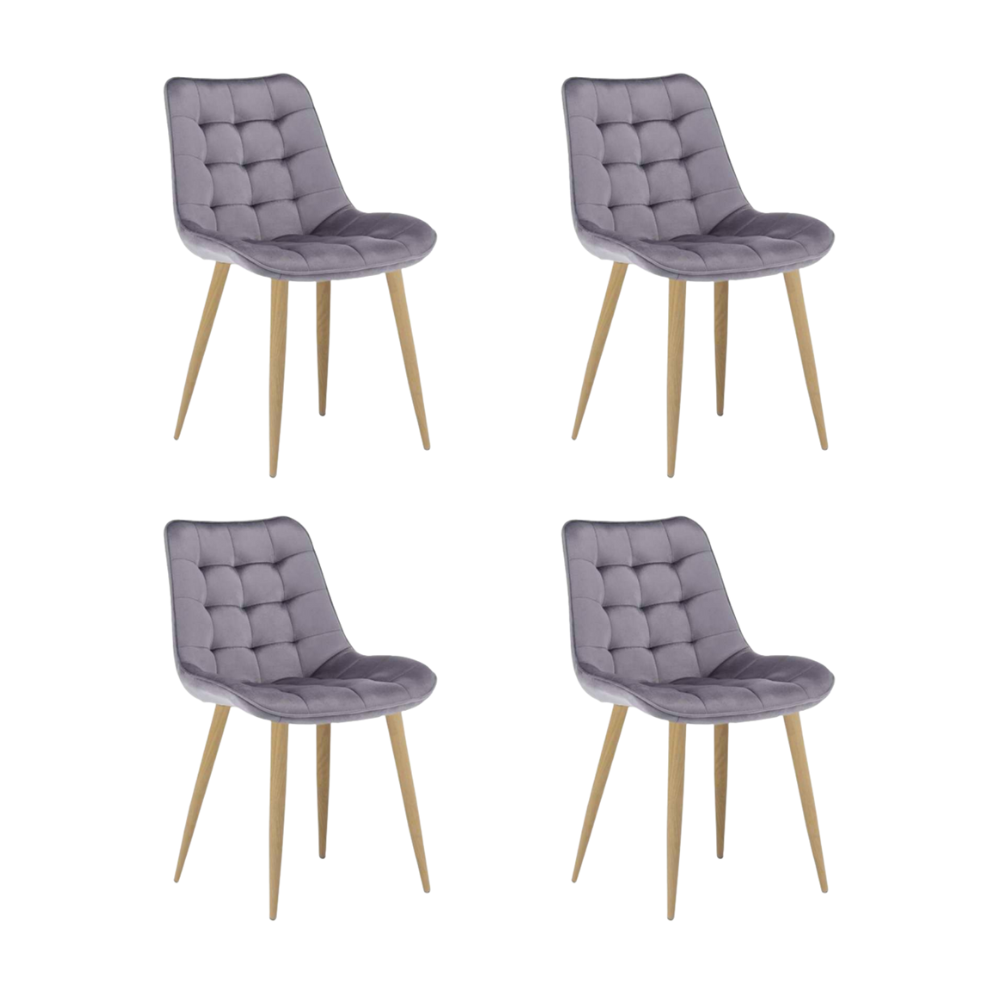 Pack 4 Sillas Capitone Macron - Terciopelo Base Color Madera