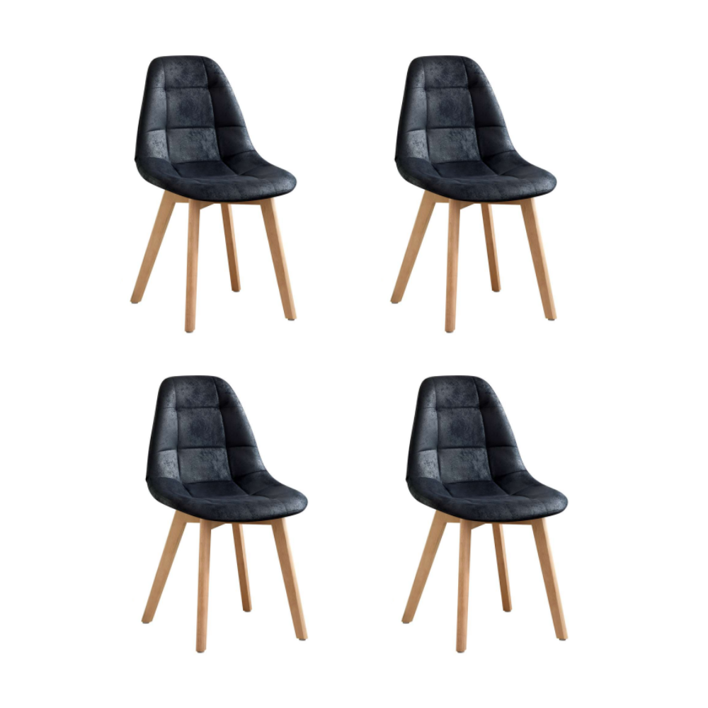 Pack 4 Sillas Capitone Vintage - Ecocuero Madera
