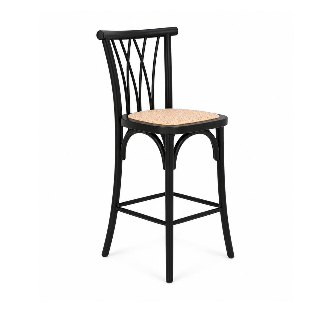 Taburete Andes Negro - Madera Rattan 66 Cm