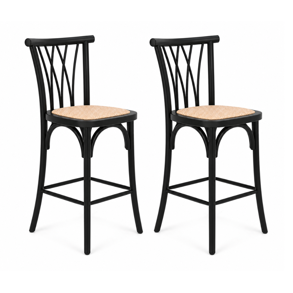 Pack 2 Taburetes Andes Negro - Madera Rattan 66 Cm