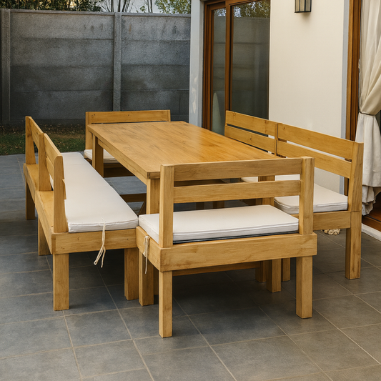 Comedor Terraza Madera con Banquetas - Modelo Campo 10 Personas