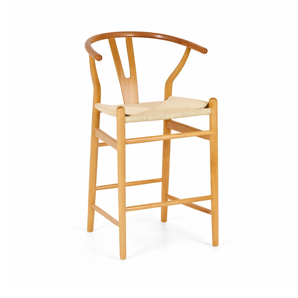 Taburete Wishbone Madera Natural - Asiento Tejido
